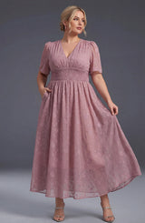 Curveins Plus Size V-Neck High-Waist Pleated Maxi Dress