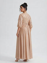 Curveins Plus Size Elegant V-Neck Sequin Panel Dress