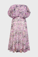 Curveins Plus Size V Neck Puff Sleeve Waist Defining Floral Print Elegant Maxi Dress