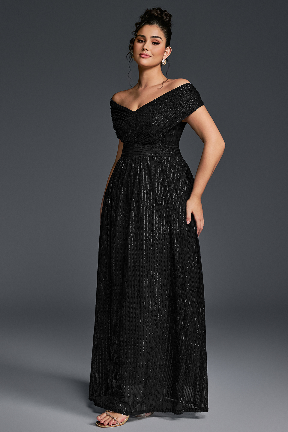 Curveins Plus Size V-Neck Sequin Maxi Dress