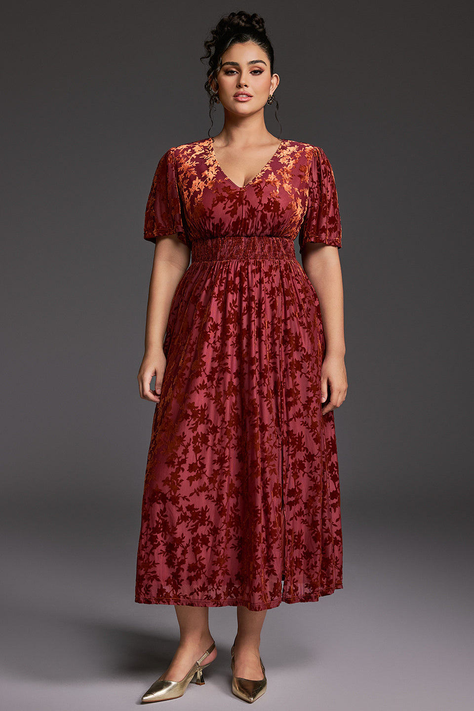 Curveins Plus Size Velvet Plain Maxi Dress