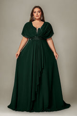 Curveins Plus Size V-Neck Short Sleeve Asymmetrical A-Line Maxi Dress