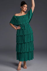 Curveins Plus Size Off-Shoulder Pleated Tiered Maxi Dress