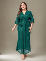 Curveins Plus Size Solid Color V-Neck High Waist Sequin Maxi Dress