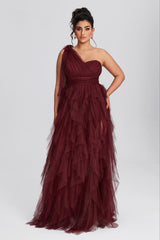 Curveins Plus Size Mesh One-Shoulder Cocktail Dress