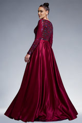 Curveins Plus Size Long Sleeve Round Neck Sparkling Sequin Patch Maxi Dress