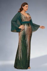 Curveins Plus Size Sparkling V-Neck Batwing Long-Sleeve Curve-Fit Maxi Dress