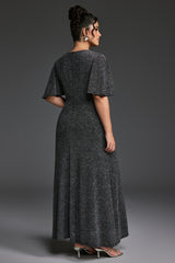 Curveins Plus Size V-Neck Ruffle Sleeve Maxi Dress