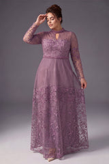Curveins Plus Size Stand Collar Long Sleeve Floral Beaded Elegant Maxi Dress