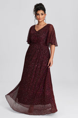 Plus Size Ruffle Sleeve Mesh Maxi Dress