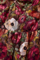 Curveins Plus Size V-Neck Flower Print Pleated Maxi Dress