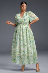 Curveins Plus Size V-Neck Floral Print Maxi Dress