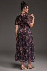 Curveins Plus Size Velvet Surplice Vintage Plain Maxi Dress