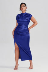 Plus Size Satin High-Waisted Black Maxi Dress