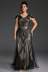Curveins Plus Size Sequin V-Neck Bodycon Maxi Dress