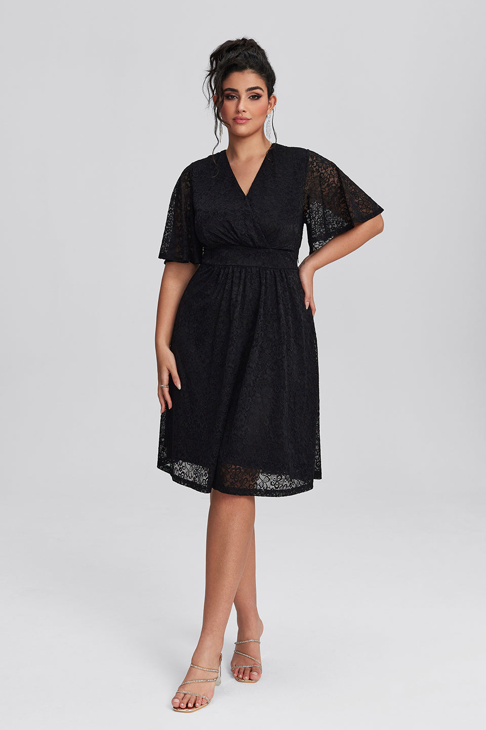 Curveins Plus Size Lace Elegant Wedding Guest Midi Dress