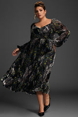 Plus Size Floral Velvet Draped Collar Long Dress