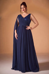Curveins Plus Size V-Neck Backless High-Waist A-Line Sequin Maxi Dress
