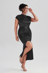 Plus Size Satin High-Waisted Black Maxi Dress