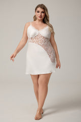 Curveins Plus Size Mid-Panel Lace Spaghetti Strap Sleep Top, Sexy Comfortable Nightwear