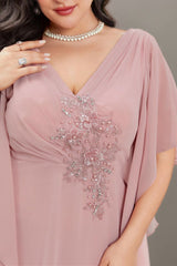 Curveins Plus Size V Neck Batwing Sleeve Chiffon Maxi Dress Elegant Flowing Fit