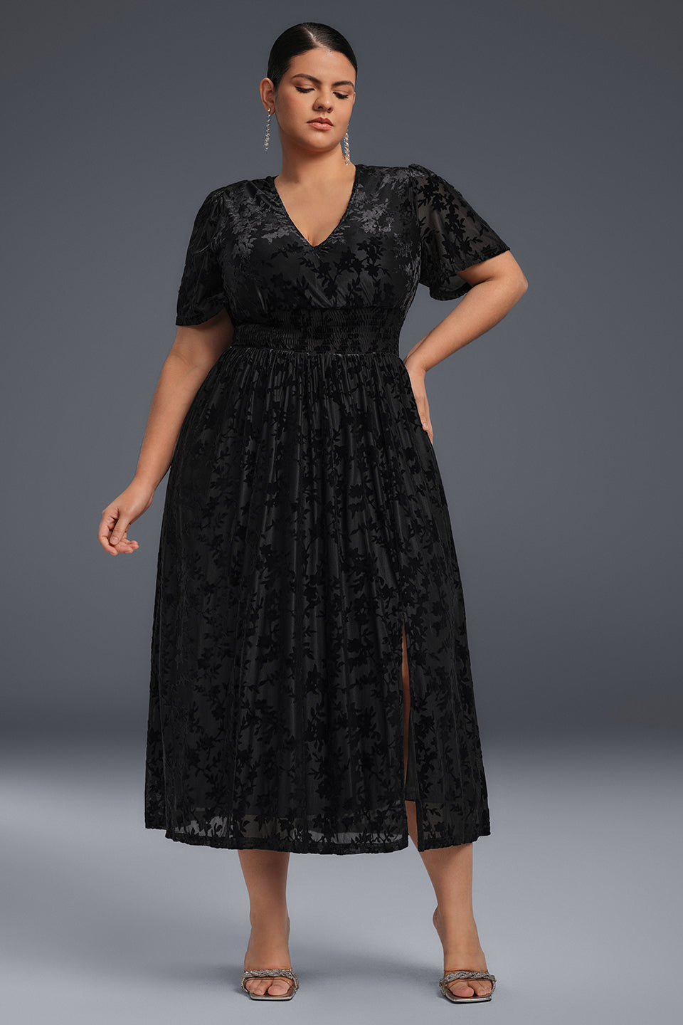 Curveins Plus Size Velvet Plain Maxi Dress