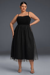 Curveins Plus Size Sleeveless Plain Dot Midi Dress