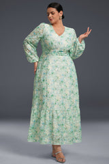Curveins Plus Size V-Neck Floral Maxi Dress