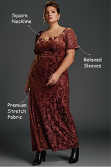 Curveins Plus Size Velvet Ruffle Sleeve Maxi Dress