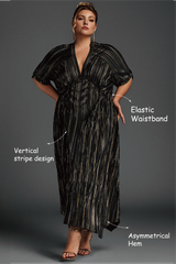 Curveins Plus Size V-Neck Striped Asymmetric Hem Dress
