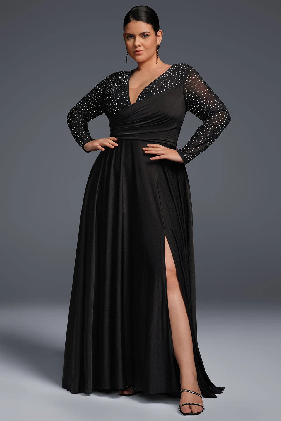 Carrdc Plus Size Maxi Dress - Long Sleeve Cocktail Dress For Curvy Women