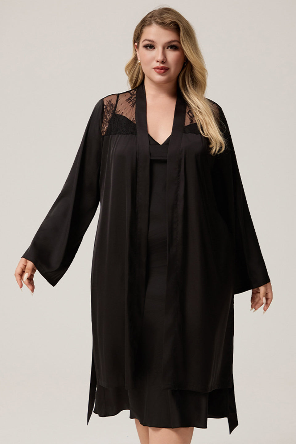 Curveins Plus Size Hollow Back Floral Satin Jacket, Elegant Chic Lightweight Outerwear