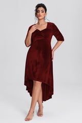 Curveins Plus Size Asymmetric Hem Velvet Maxi Dress With Sequin