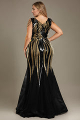 Curveins Plus Size V Neck Sleeveless Striped Sequin Elegant Maxi Dress