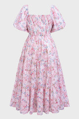 Curveins Plus Size Lantern Sleeves Square Neckline Floral Maxi Dress