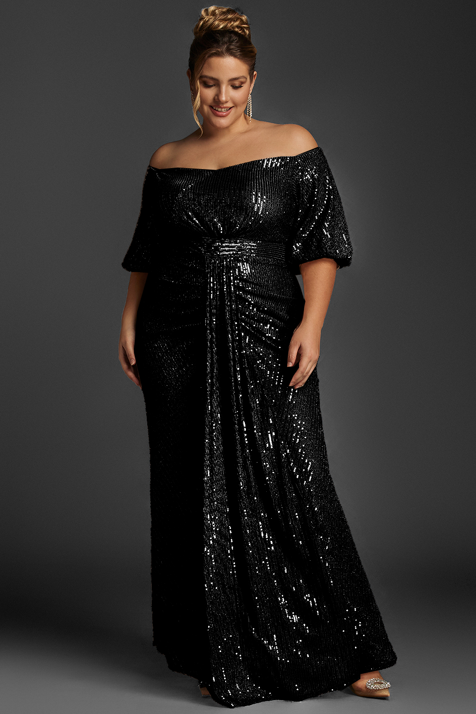Curveins Plus Size Off-Shoulder Sequin Maxi Dress