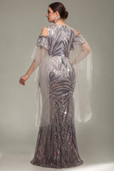 Curveins Plus Size Round Neck Cold Shoulder Sequin Stripe Maxi Dress