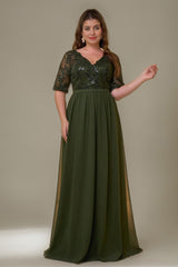 Curveins Plus Size V-Neck Sequin Floral Patchwork Maxi Dress