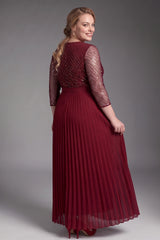 Curveins Plus Size Chic Round Neck Ruched Detail Long Sleeve Maxi Dress