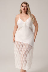 Curveins Plus Size Irregular Hem Lace Panel Spaghetti Strap Dress, Stylish Comfortable Outfit