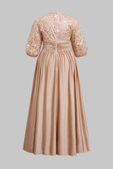 Curveins Plus Size Elegant V-Neck Sequin Panel Dress