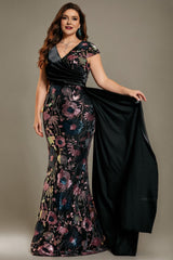 Curveins Plus Size Sparkling Sequin V-Neck Curve-Hugging Maxi Dress