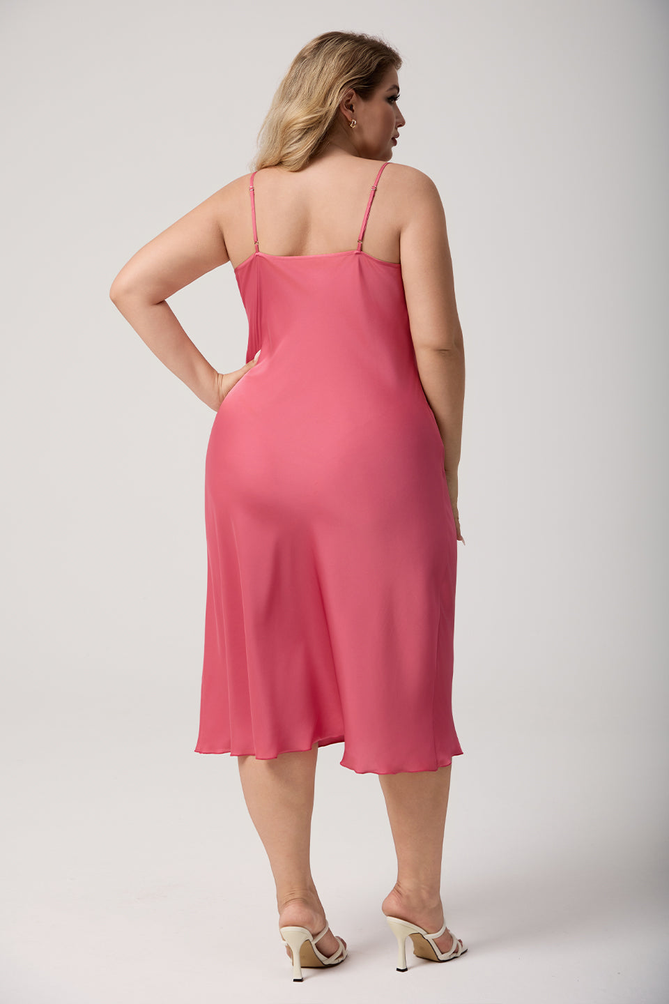 Curveins Plus Size Satin Cowl Neck Spaghetti Strap Loose Fit Sleep Dress
