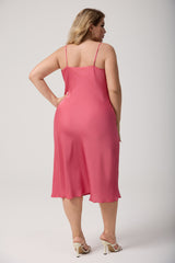 Curveins Plus Size Satin Cowl Neck Spaghetti Strap Loose Fit Sleep Dress