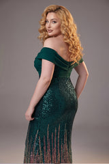 Curveins Plus Size Off Shoulder Sequin Patchwork Bodycon Elegant Maxi Dress