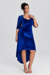 Curveins Plus Size Asymmetric Hem Velvet Maxi Dress With Sequin