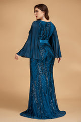 Curveins Plus Size V-Neck Flared Sleeve Shimmer Bodycon Maxi Dress