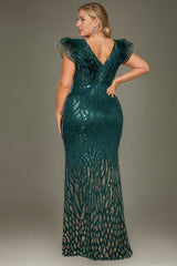 Curveins Elegant Curve Hugging V Neck Sleeveless Sequin Evening Gown