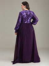 Curveins Plus Size V-Neck Sequin Floral Panel Maxi Dress