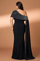 Curveins Plus Size Asymmetric One-Shoulder Rhinestone Detail Dress